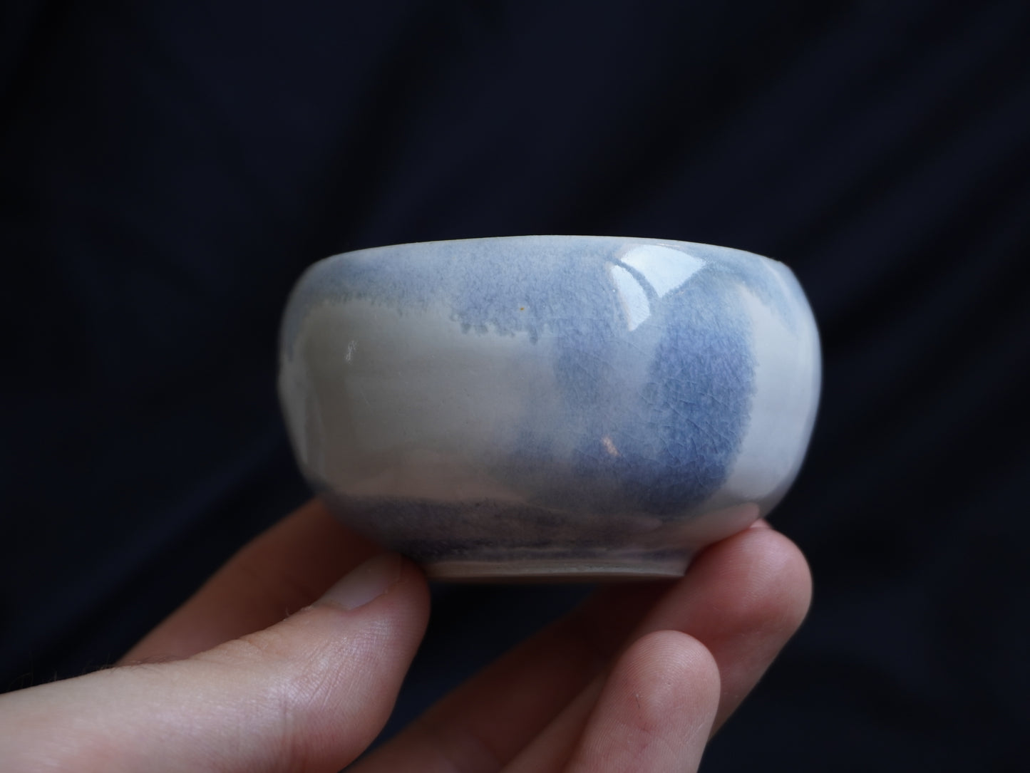 White Clay Tea Bowl with “Blue Foam”, 55 ml