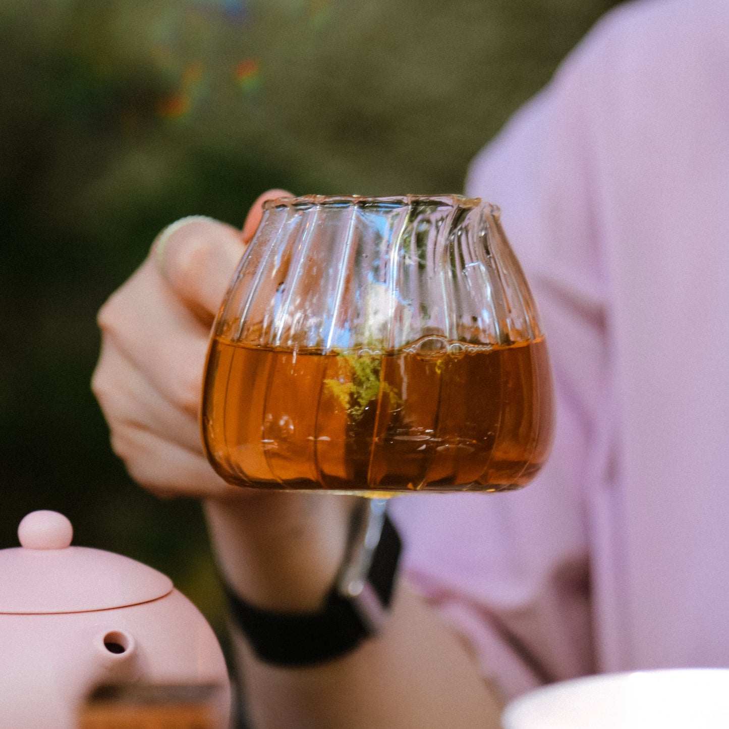 Glass Fairness Cup (Chahai) with Yellow Handle, 380 ml
