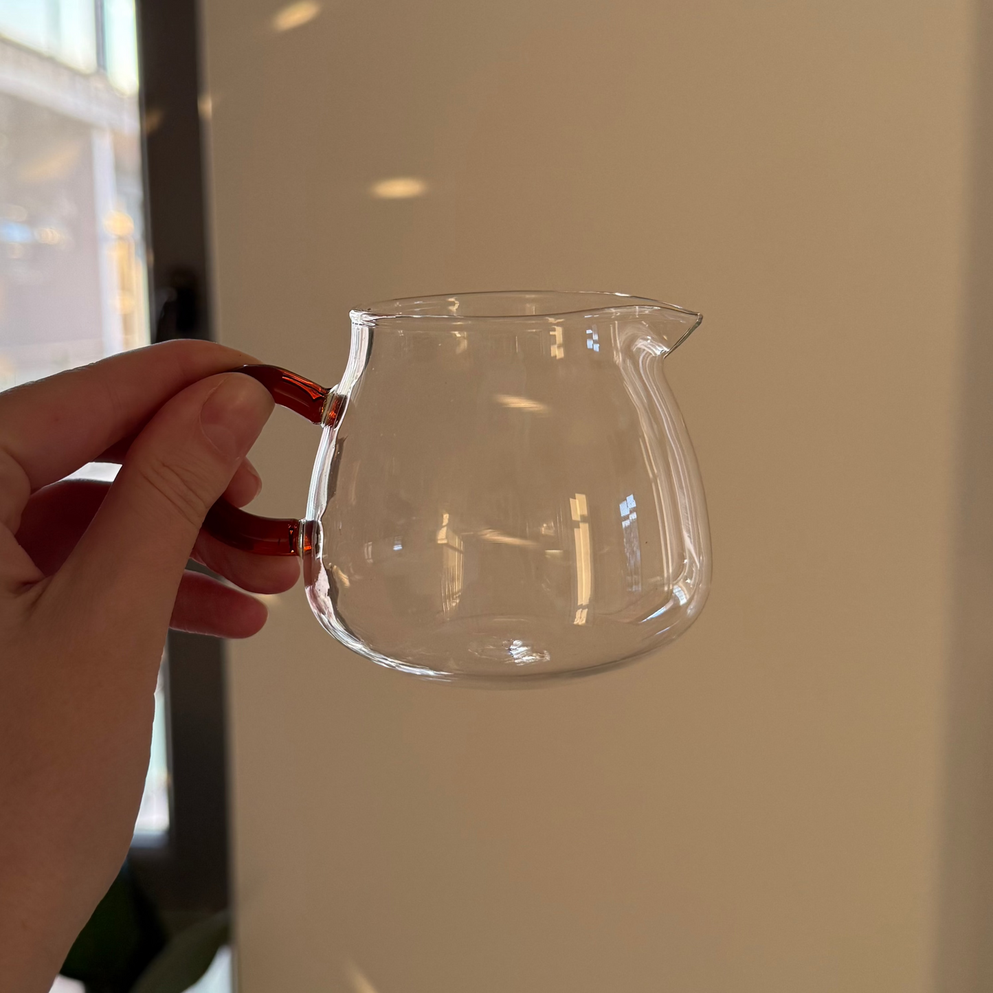 Glass Fairness Cup (Chahai) with Dark Handle, 200 ml