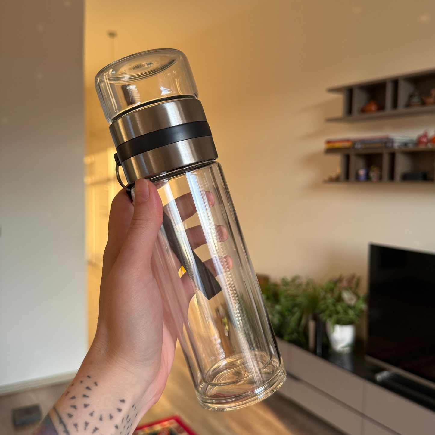 Double-Walled Glass Tea Bottle (black), 450 ml