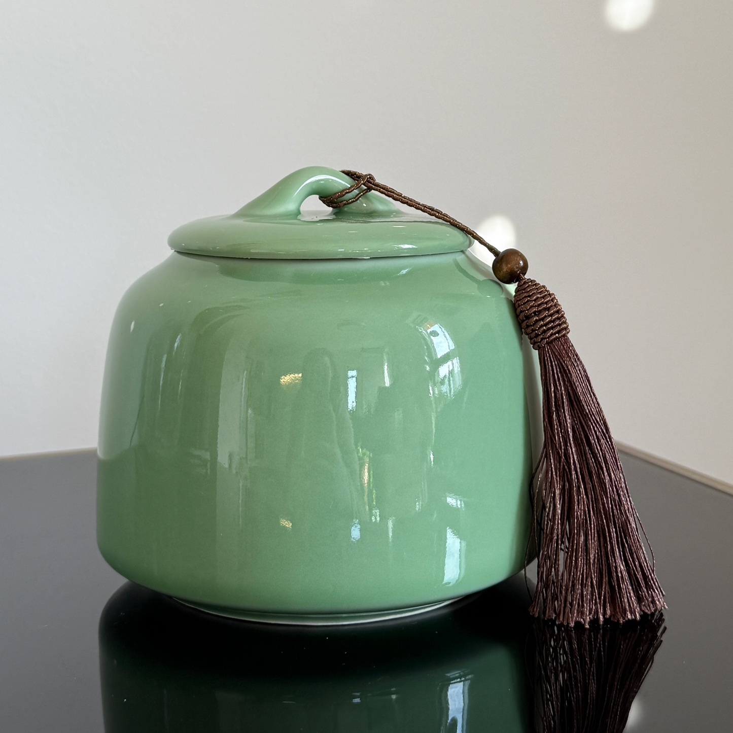 Celadon Tea Jar with Tassel