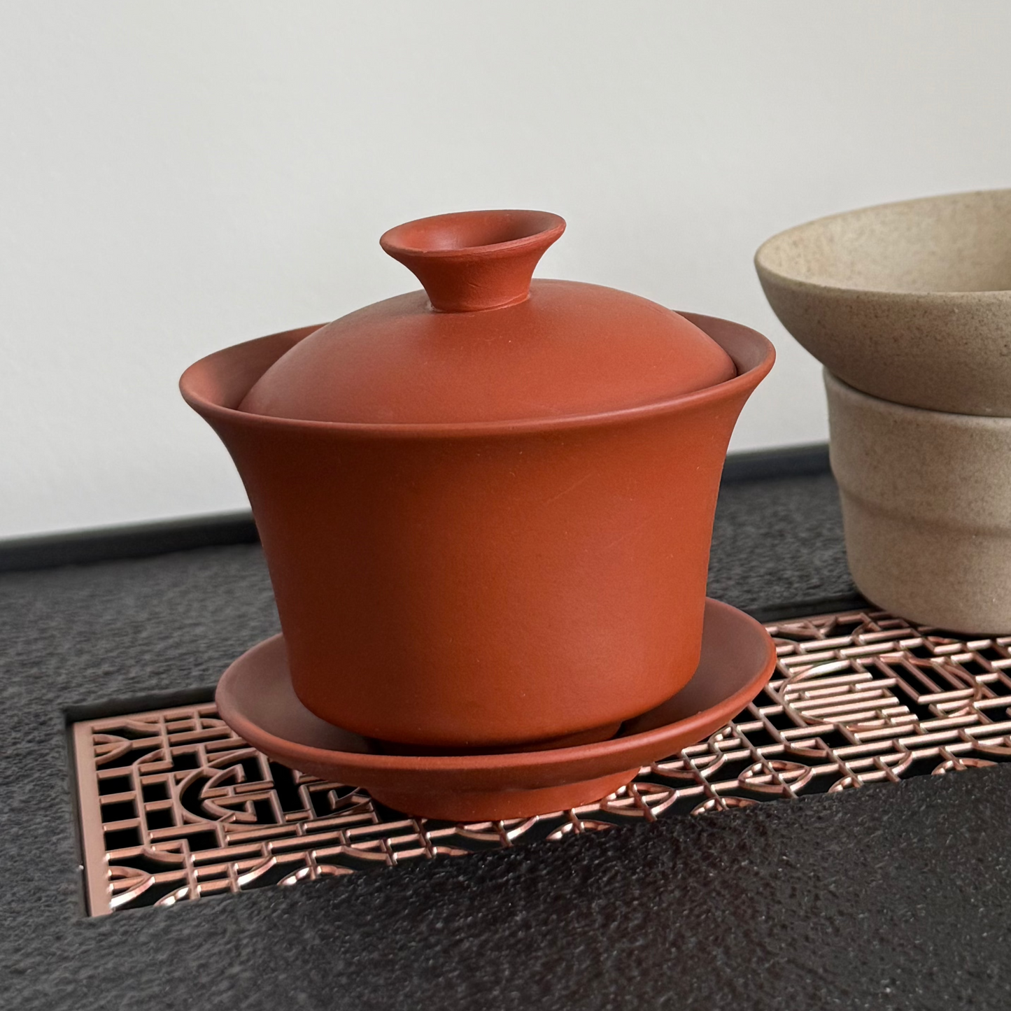Unglazed Clay Gaiwan, Terracotta, ~100 ml