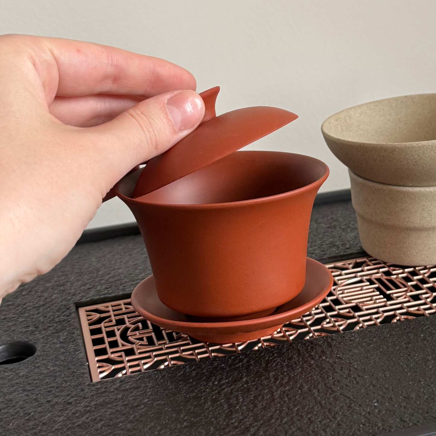 Unglazed Clay Gaiwan, Terracotta, ~100 ml