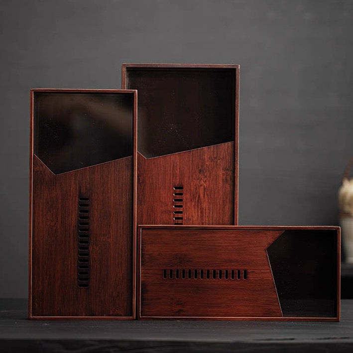 Bamboo Tea Tray (dark) with a Glass, 37×17 cm