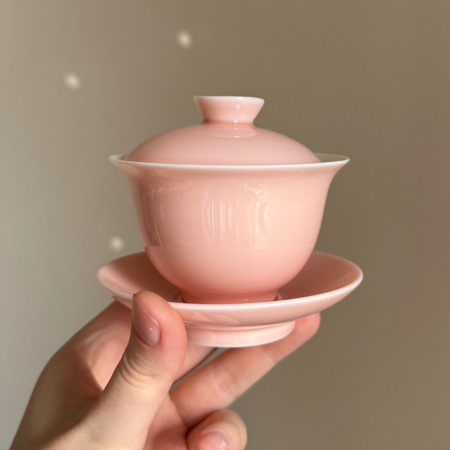 Pink and White Ceramic Gaiwan Set, 100 ml