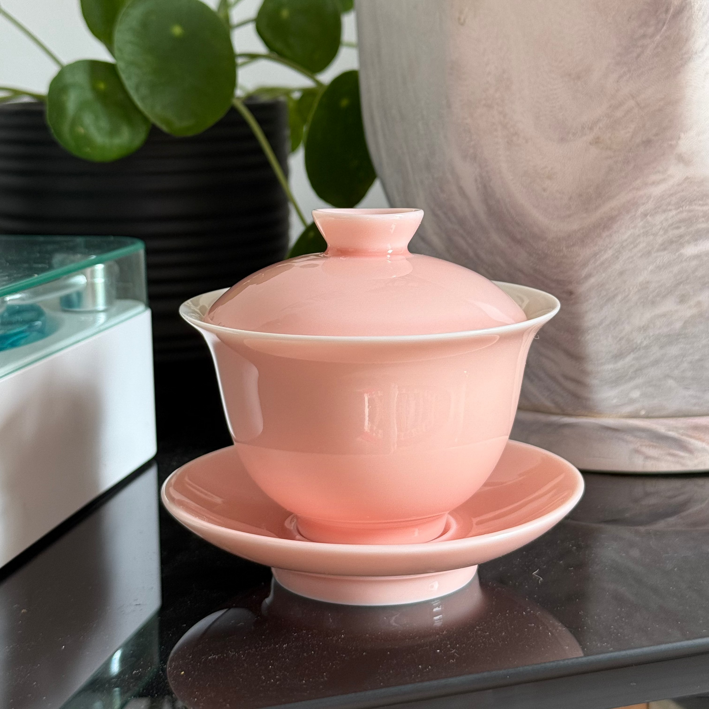 Pink and White Ceramic Gaiwan Set, 100 ml