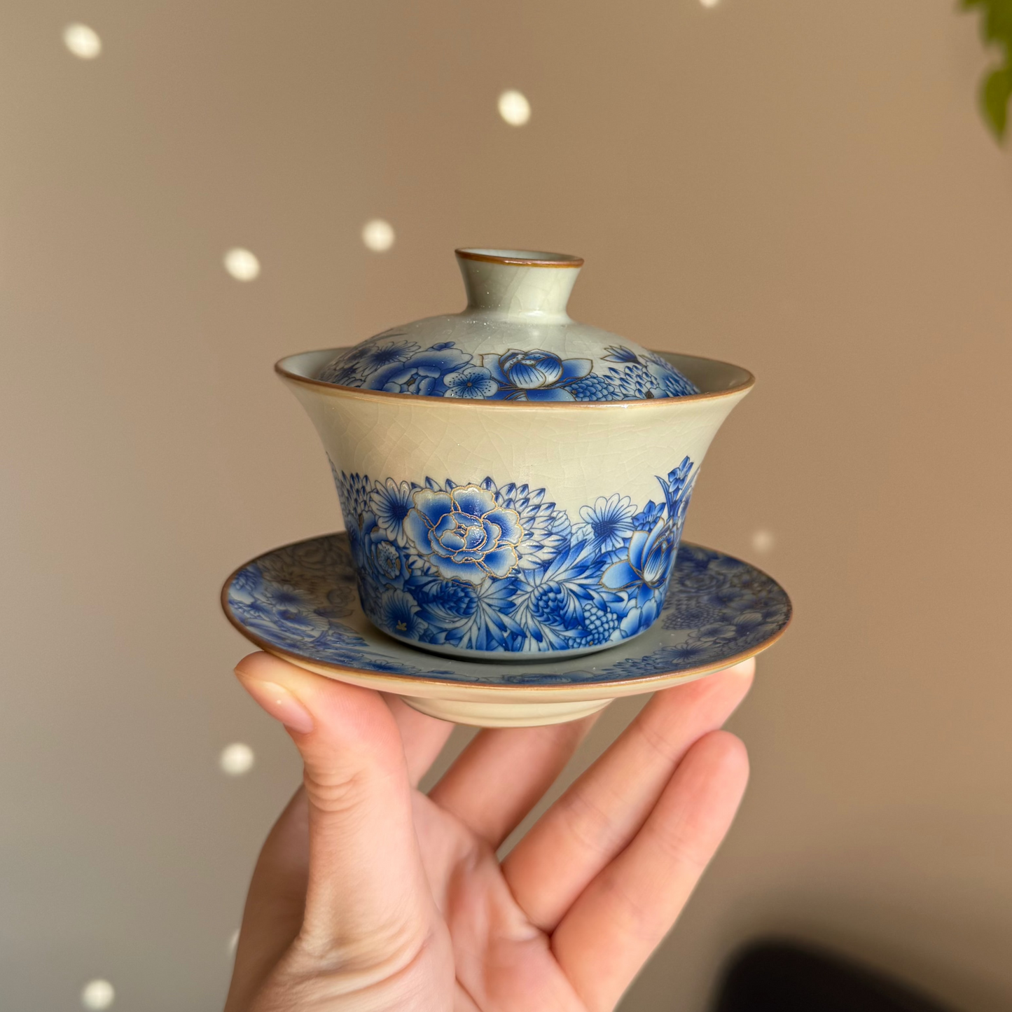 Ceramic Gaiwan with Blue Flowers, 130 ml