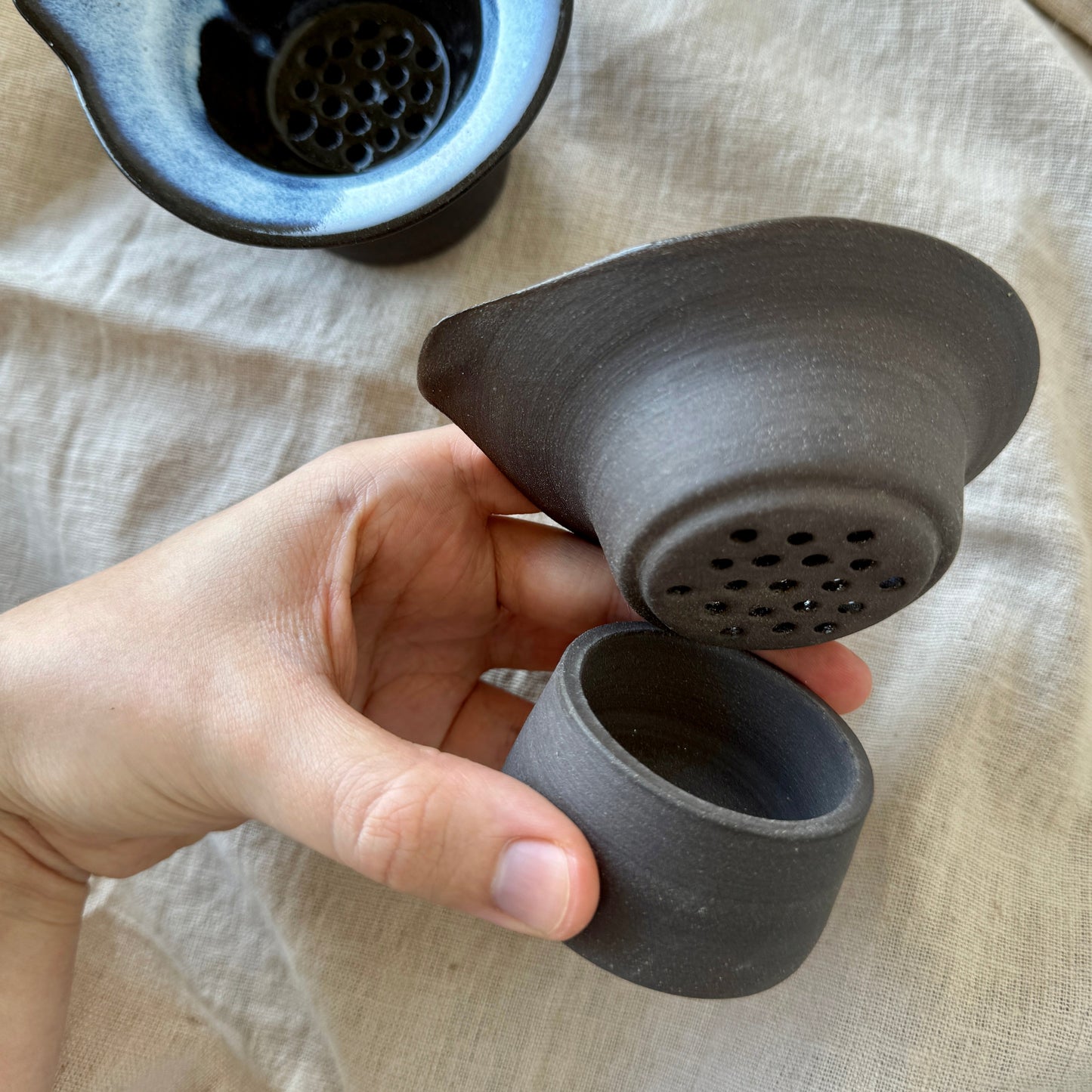 Black Tea Strainer Light Blue Glaze