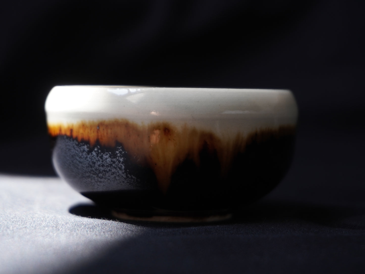 Porcelain Tea Bowl with Tenmoku Glaze, 45 ml