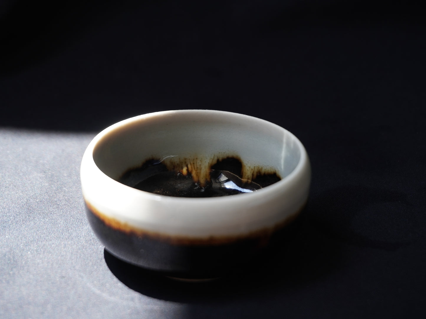 Porcelain Tea Bowl with Tenmoku Glaze, 45 ml