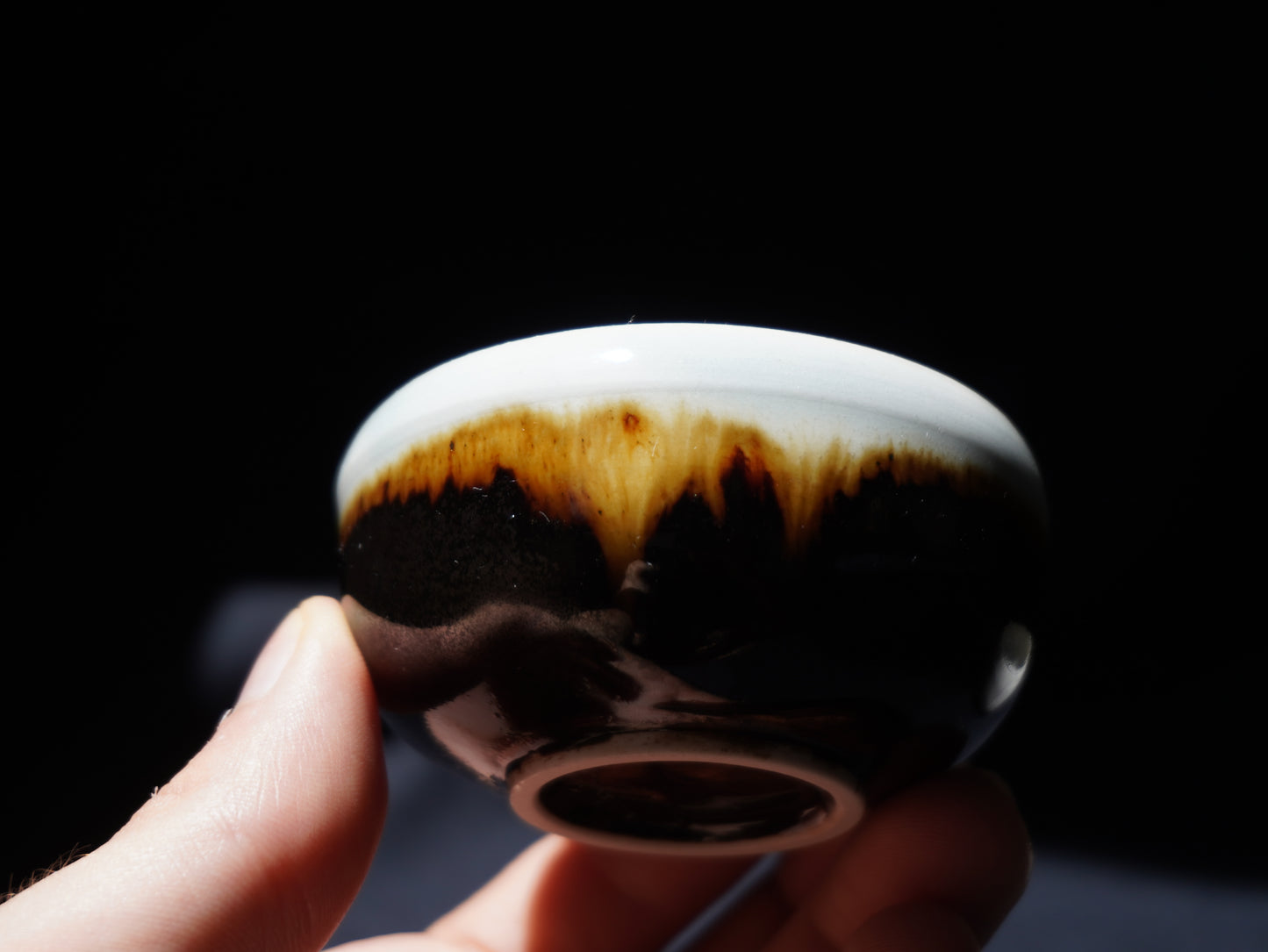Porcelain Tea Bowl with Tenmoku Glaze, 45 ml