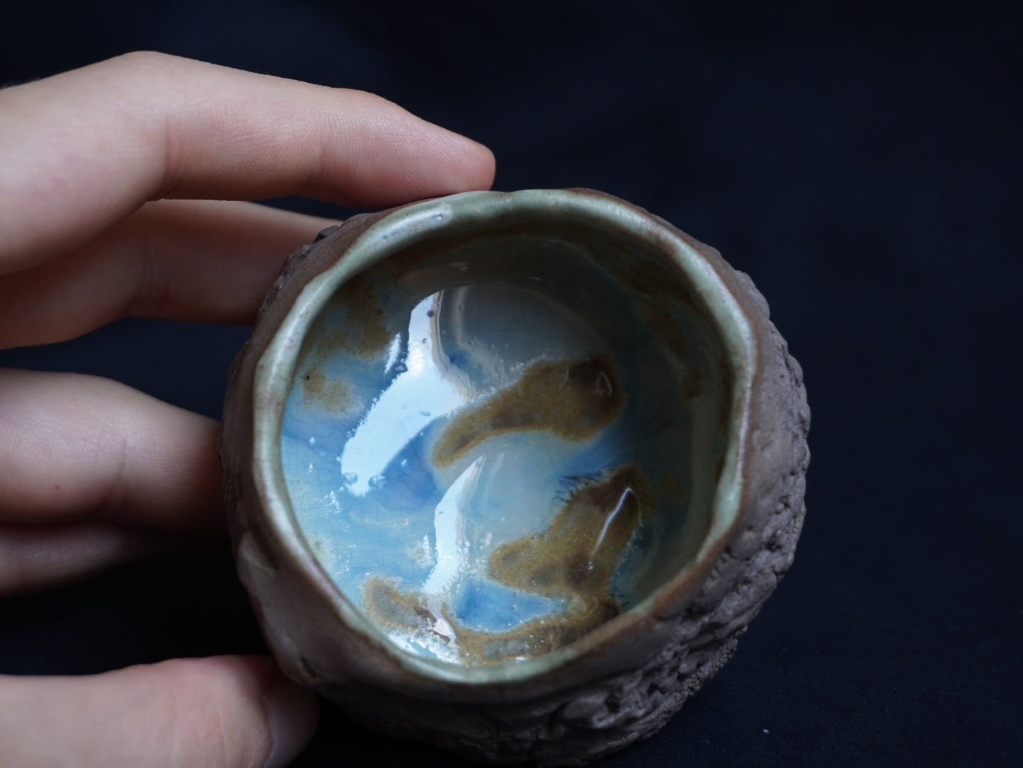 Chamotte Tea Bowl “Mountain River” (Handbuilt), 65 ml
