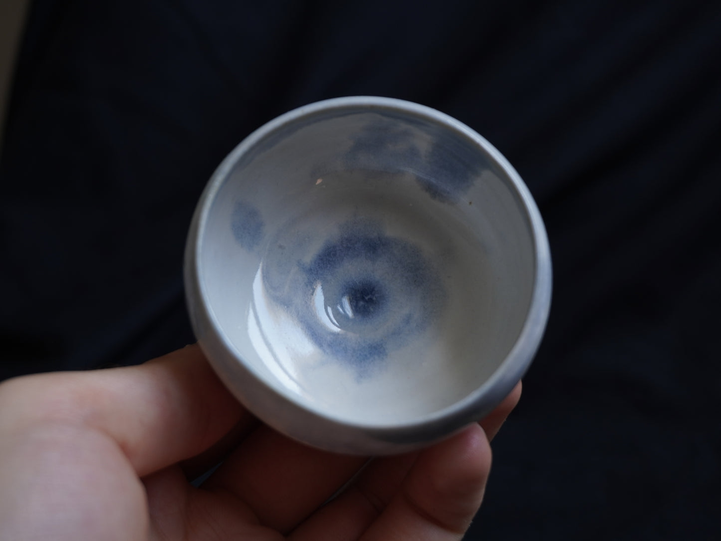 White Clay Tea Bowl with “Blue Foam”, 55 ml
