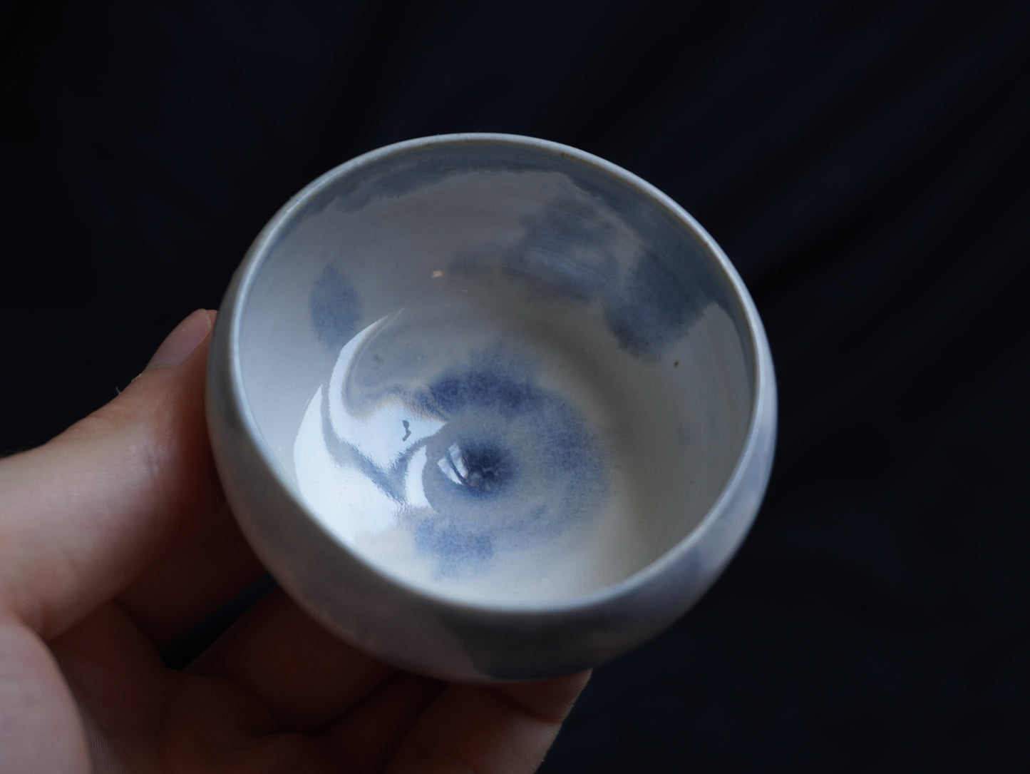White Clay Tea Bowl with “Blue Foam”, 55 ml