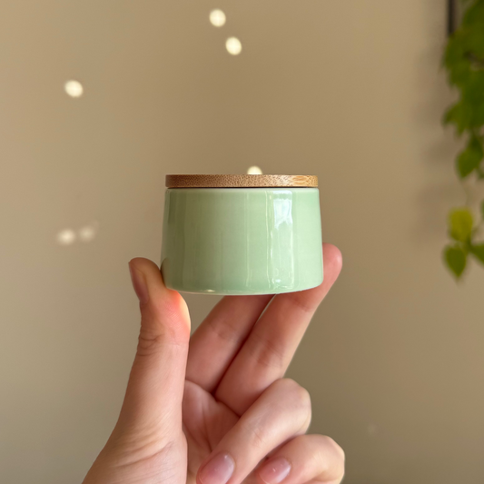 Tiny Glazed Jar with Bamboo Lid