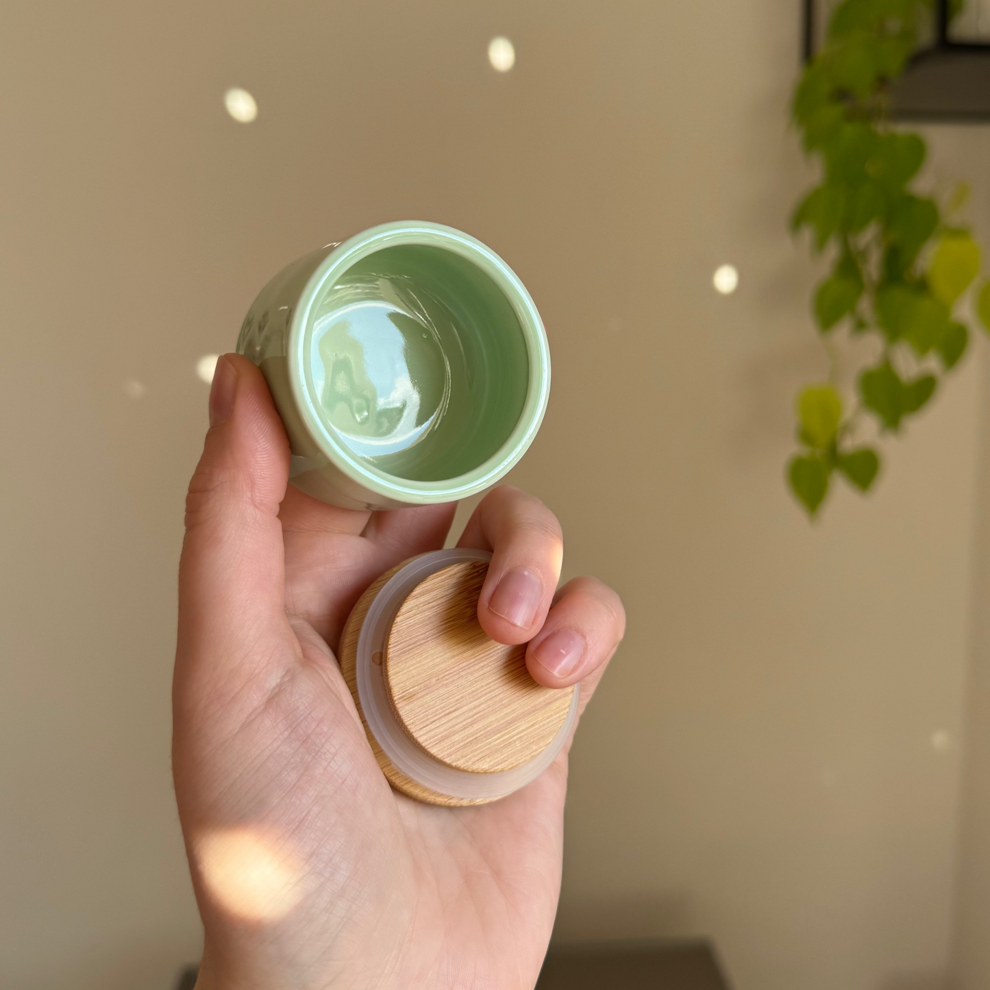 Tiny Glazed Jar with Bamboo Lid