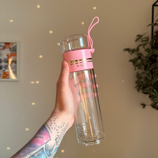 Double-Walled Glass Tea Bottle (pink), 450 ml
