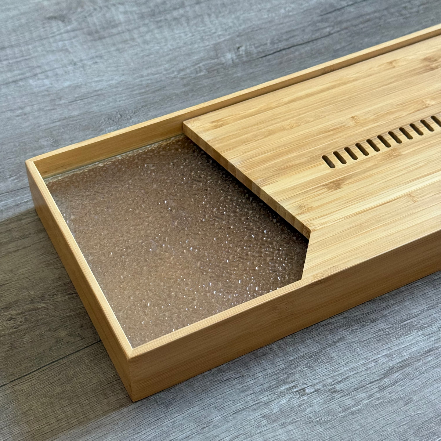 Bamboo Tea Tray (light) with a Glass, 37×17 cm