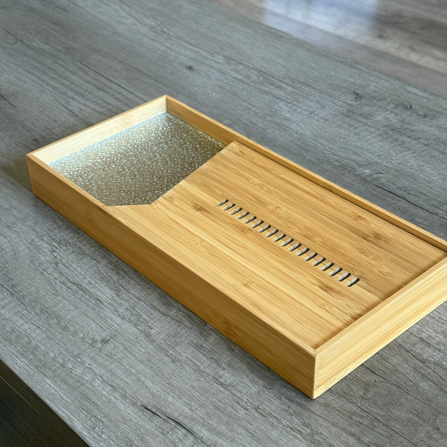 Bamboo Tea Tray (light) with a Glass, 37×17 cm