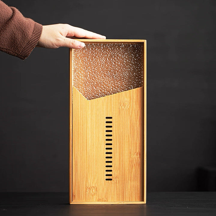 Bamboo Tea Tray (light) with a Glass, 37×17 cm