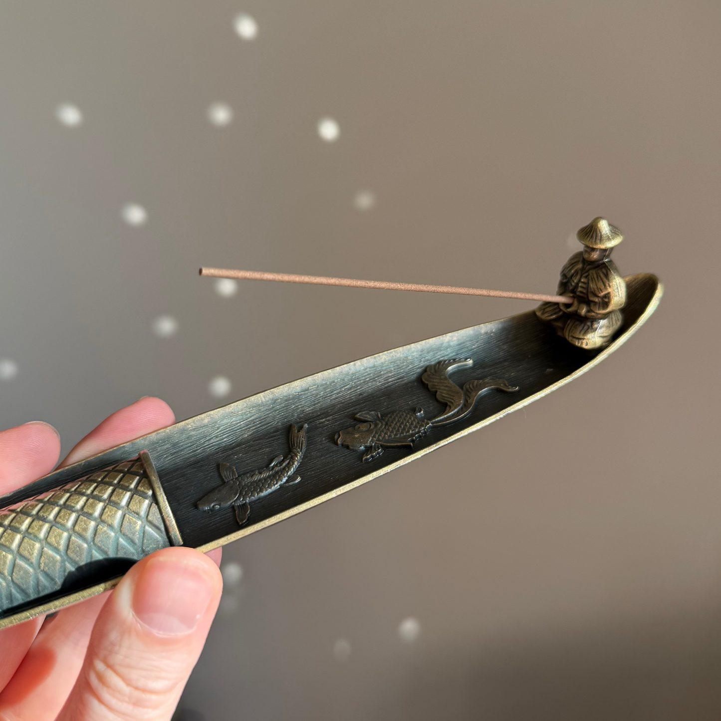 Boat with Fisherman: Metal Incense Holder