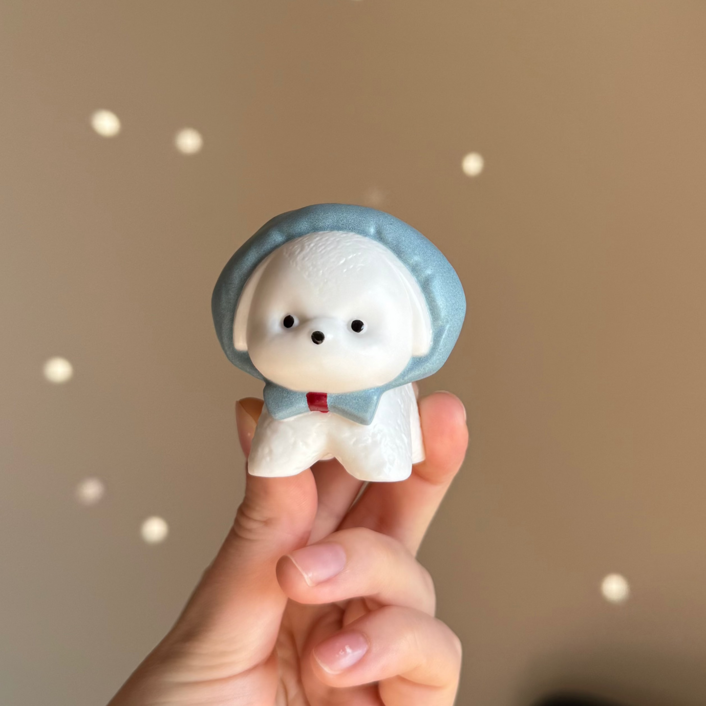 Porcelain Little Dog in a Blue Bonnet