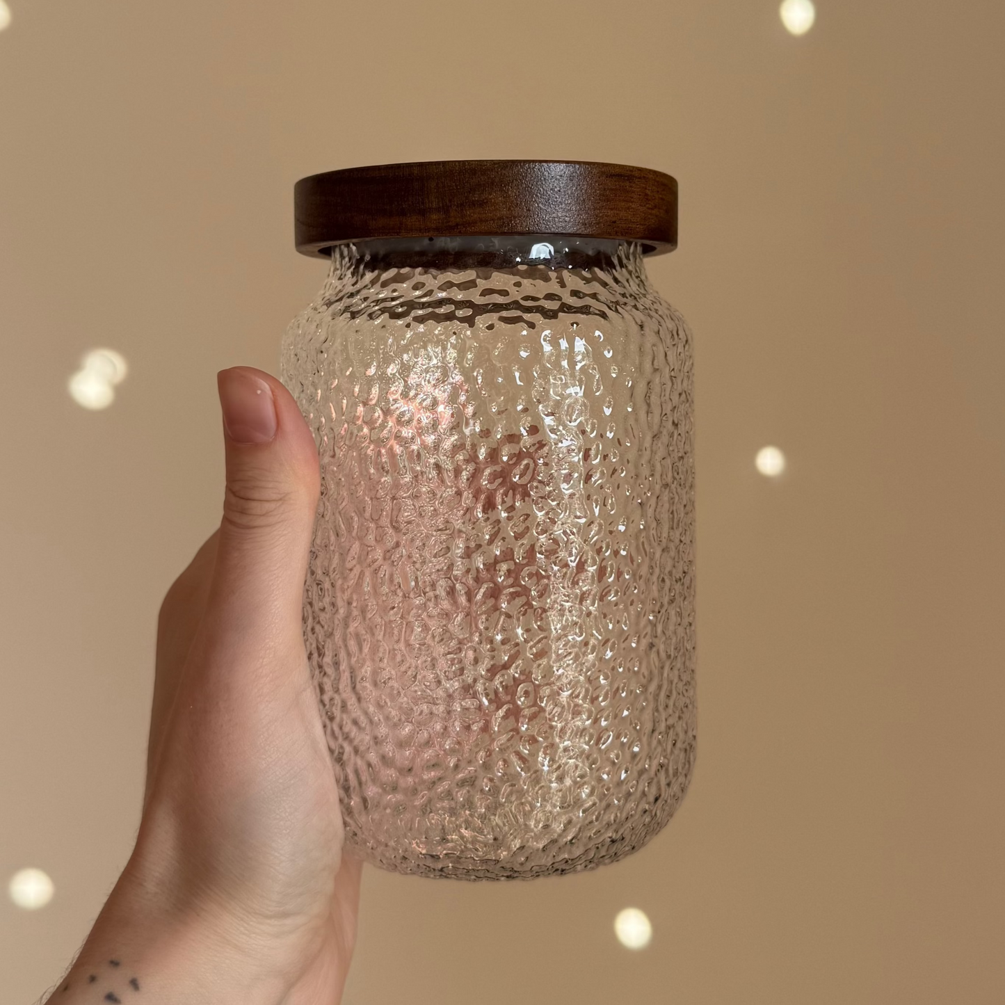 Textured Glass Jar with Wooden Lid