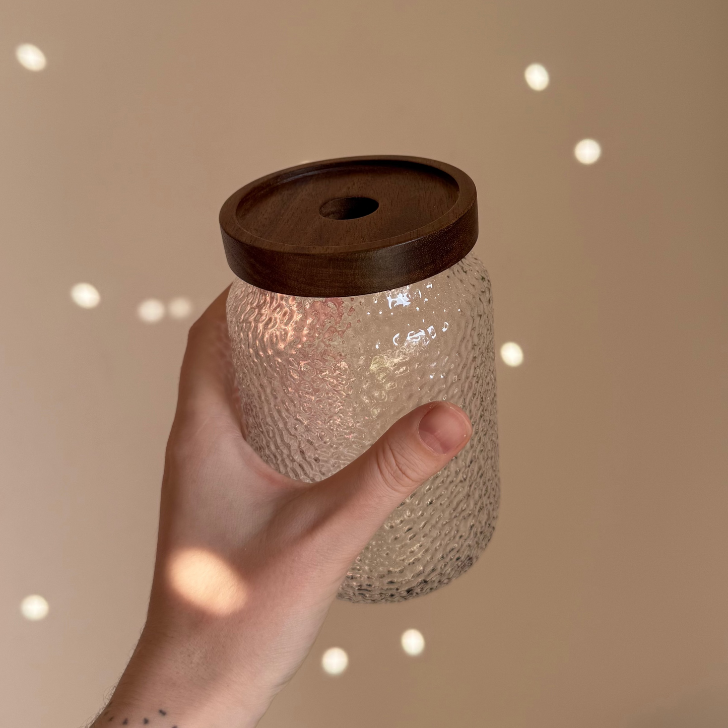 Textured Glass Jar with Wooden Lid