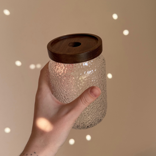 Textured Glass Jar with Wooden Lid
