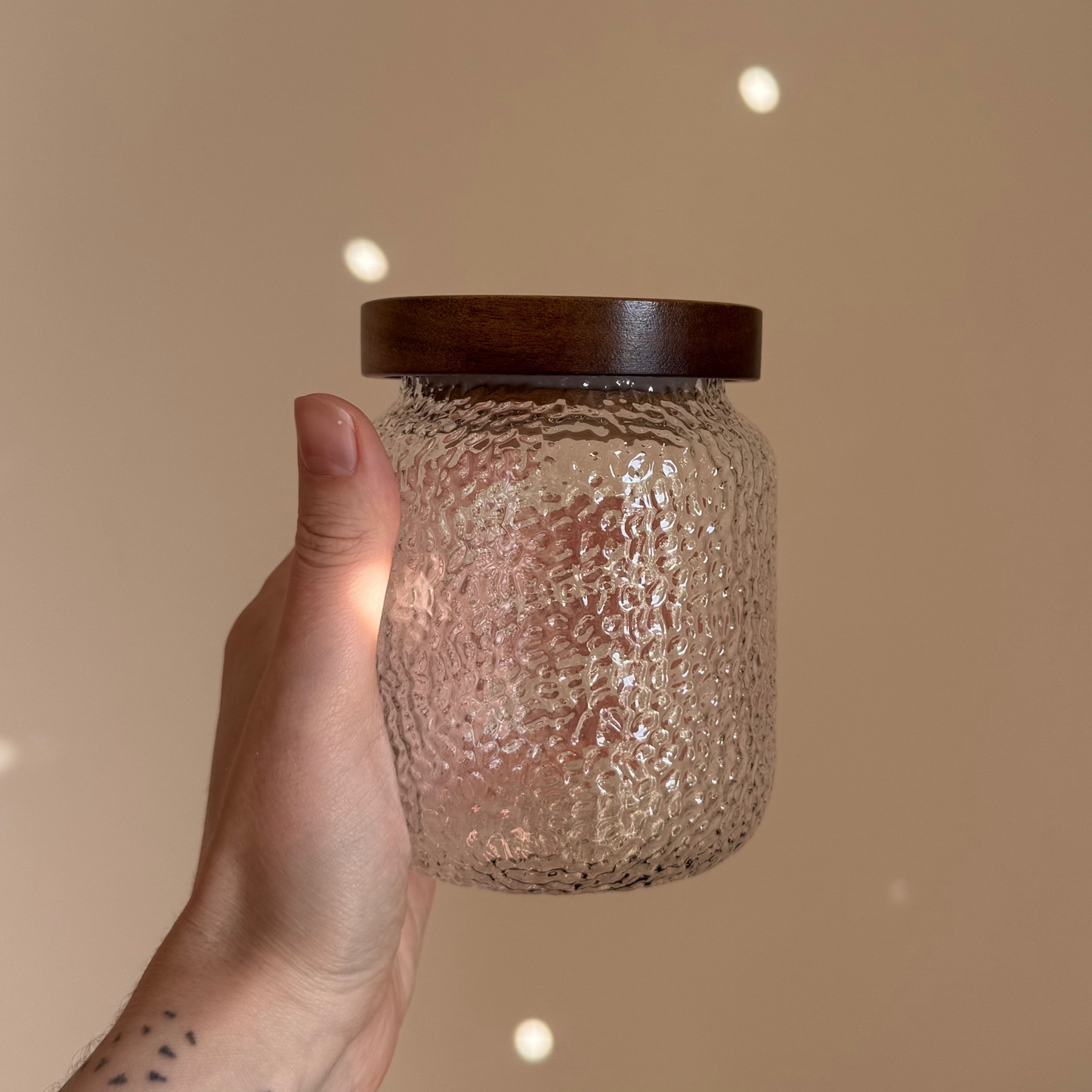 Textured Glass Jar with Wooden Lid