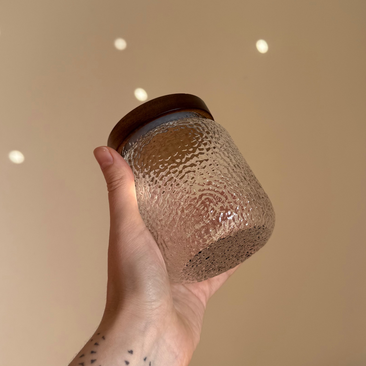 Textured Glass Jar with Wooden Lid