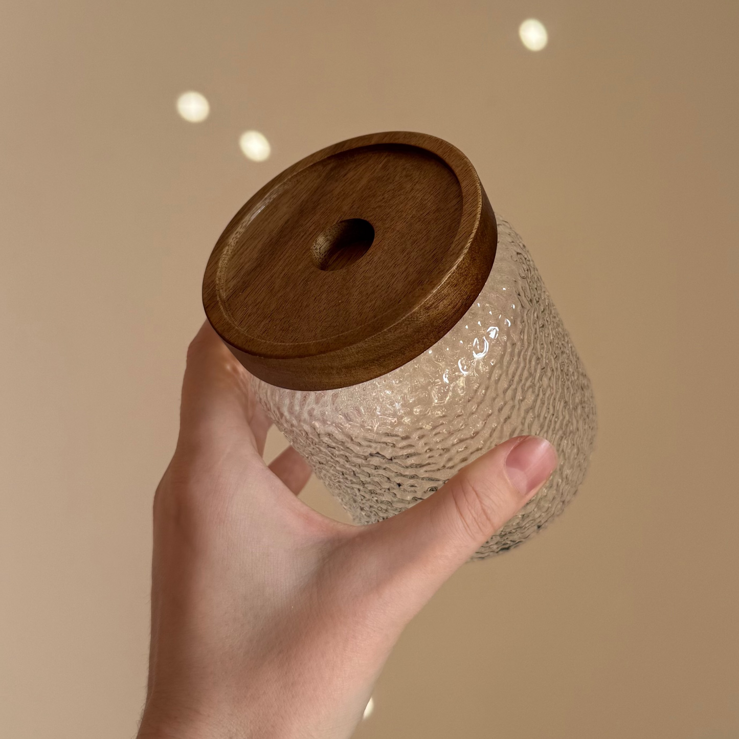 Textured Glass Jar with Wooden Lid