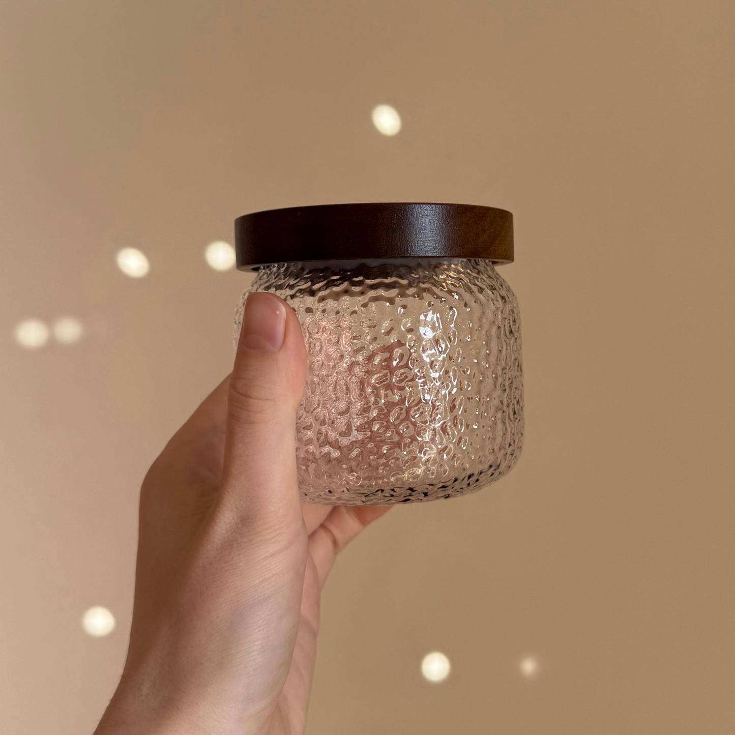 Textured Glass Jar with Wooden Lid