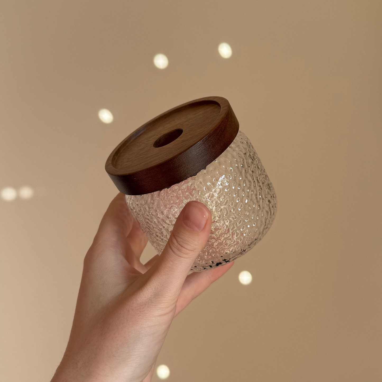 Textured Glass Jar with Wooden Lid